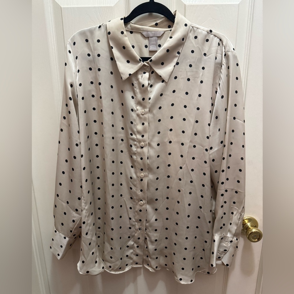 H&M Cream and Black Polka Dot Blouse